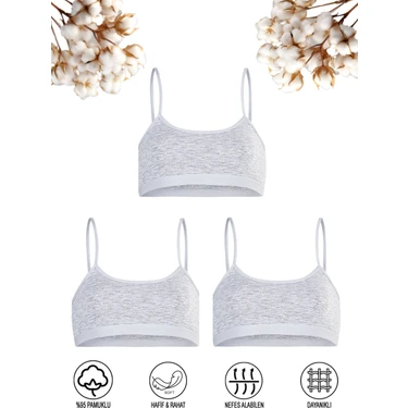Özkan Underwear 42324 3'lü Paket Kız Çocuk Pamuklu Süprem Esnek Rahat Pedsiz Ince Askılı Alıştırma