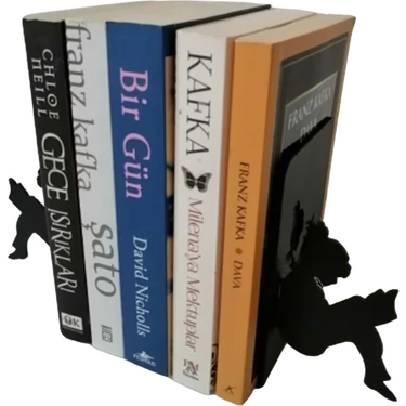 Risingmaber Metal Kitap Tutucu 2'li Paket Siyah Renk Kitap Okuyan Kız Figürü ile Şık