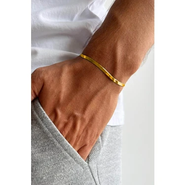 The Collection Unisex Kararmaz Yassı Italyan Zinciri Gold Çelik