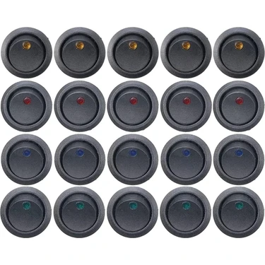 Maroces 12V Nokta Işıklı Marin Anahtar 20 Adet 20MM Çaplı Kullanım