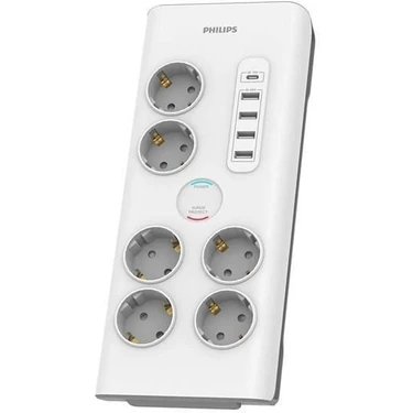 PHILIPS 6-lı SPN7060WA/62 900 Joules Akım Koruma Prizi Beyaz