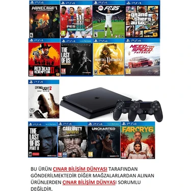 Sony Ps4 1 Tb Slim Kasa 13 Oyunlu Ürün 2 Adet V2 Kol (11.00V) 12 Ay