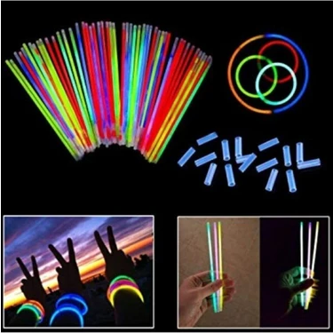 Hediye Rüzgarı Glow Stick Fosforlu Çubuk Işık Veren Çubuk Işıklı Bileklik 100 Parça(50 Adet Çubuk