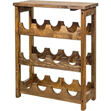 Ahşap Eskitme Mini Bar Rafı 3 Katlı Kullanışlı Tasarım TR Menşeli Şişelik