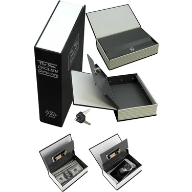 Ahlat Store Kitap Görünümlü Anahtarlı Çelik Mini Kasa Ev Için Altın Takı Kutusu Kasa Kumbara