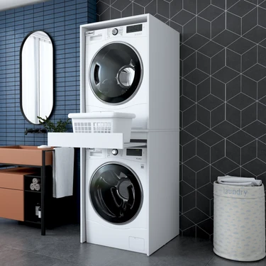 Rani KD113 Çamaşır ve Kurutma Makinesi Dolabı Çekmeceli Banyo Dolabı