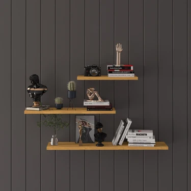 Asra Trend Modern 3'lü Çok Amaçlı Duvar Rafı Organizer %100 MDF Kitaplık Mutfak Banyo Rafı