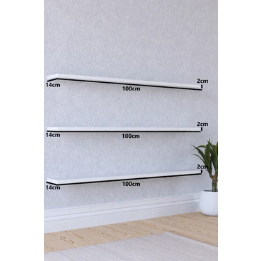 yankı-byeg 100 cm 3lü Mat Beyaz Mdf Uçan Duvar Rafı Gizli Bağlantı