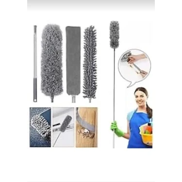 Yumuşak 140CM Mikrofiber Teleskopik Uzayabilen Toz Alma Fırçası 3lü Set Başlıklı Toz