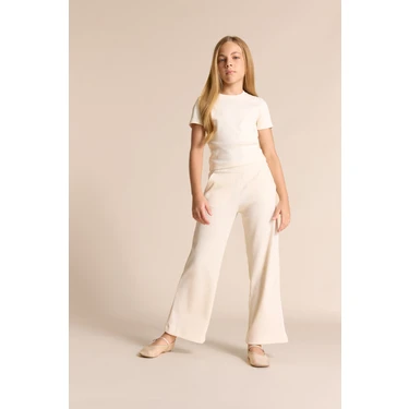 DeFacto Wide Leg Waffle Cepli Geniş Paça Pantolon Kız Çocuk