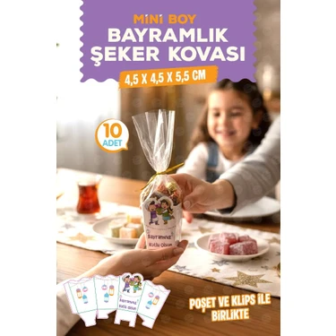 Tuğset Etiket Mini Boy Bayramlık Şeker Harçlık Kediye Kovası Bayram Hediyesi  Kutusu Poşeti ve