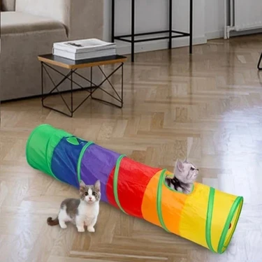 Tineke Düz Kedi Köpek Oyun Tüneli Kedi Tüneli Katlanır Gökkuşağı