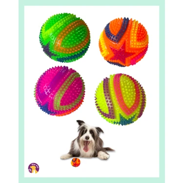 Lion Pets Renkli Dikenli Köpek Oyun Topu 6 cm – Sesli, Işıklı, Dental ve Dayanıklı