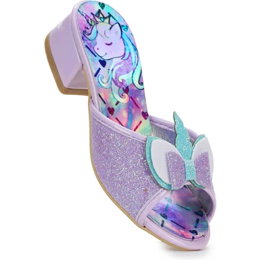 Kiko Kids Unicorn Kız Çocuk Topuklu Simli Abiye Terlik
