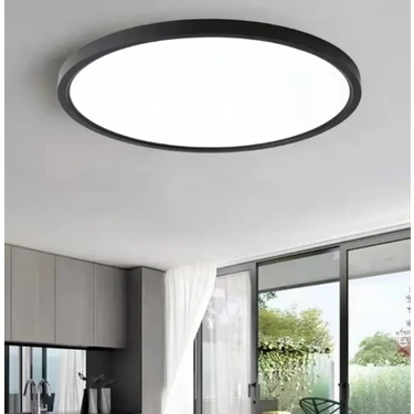 Lüxs Home 24W Büyük Siyah Kasa Renk Tavana Sıfır Plafonyer LED Armatür Avize Aplik Lambası Beyaz