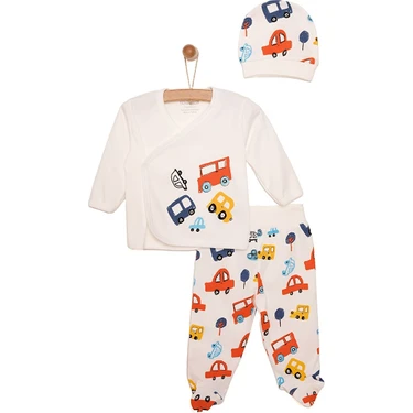 HelloBaby Yenidoğan Erkek Bebek Taşıtlar Zıbın-Şapka-Patikli Alt 3lü Set Erkek