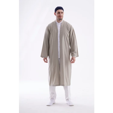 Beratnur Erkek Namaz Elbisesi V Yaka Düğmesiz Önü Açık Namaz Cübbesi / İmam Cübbesi -
