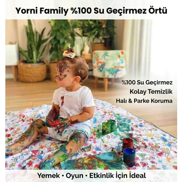 Yorni 147X180CM, Family, Bebek Banyo Küveti Altı için, Sıvı Geçirmez, Makinede Yıkanabilir, Yer