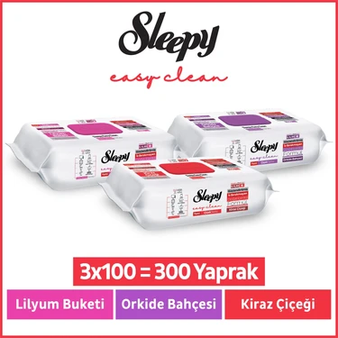Sleepy Easy Clean Lilyum+ Orkide+ Kiraz Çiçeği Yüzey Temizlik Havlusu Mendili 3x100 (300