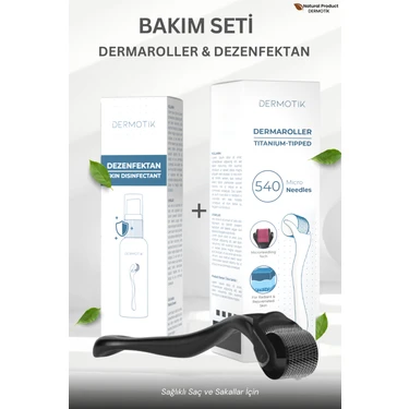 Dermotik Titanyum Uçlu 540 Iğneli Dermaroller 1 mm & Dezenfektan Seti–cilt ve Seyrek Saç Sakal