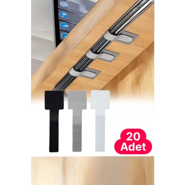 Safestore 20 Adet Kendinden Yapışkanlı Cırt Cırtlı Bant Kablo Tutucu, Masaüstü Kablo