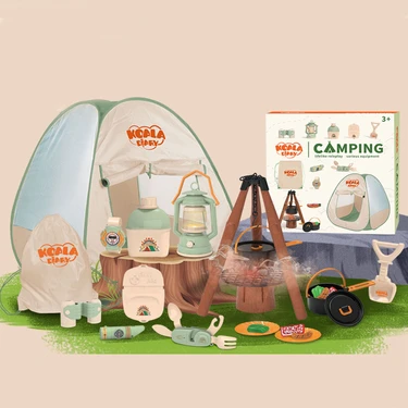 Learning Fun 17 Parça Buharlı Işıklı Çadırlı Kamp Eşyaları Seti Oyuncak Oyun Seti Çocuk Oyun