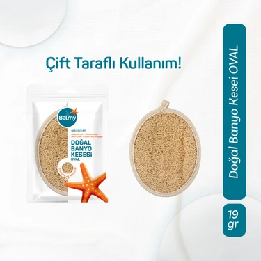 Balmy Doğal Kabak Lifi ve Pamuk İpli Oval Beyaz Banyo Kesesi 1 Adet Yüz ve Vücut