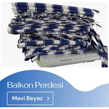 Korniş Düğmeli ve Bağcıklı Pamuklu Kumaştan Mavi - Beyaz Balkon