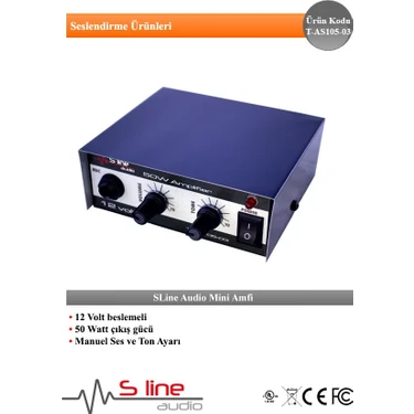 S-Line Pazarcı Anfisi 12V 50W Manuel Ses ve Ton Ayarı Pazarcı Anons Anfisi S- Audıo