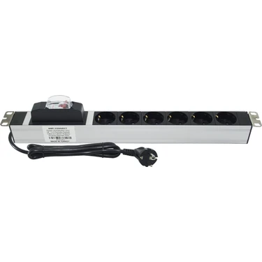 AMP Connect® 19" Basic PDU Series, 19", 1U, 6 Şebeke Soket, 16A Sigorta, 1 Phase, 250V AC, 16A, 1,5