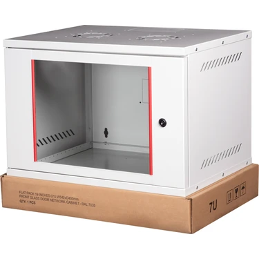 Lande - 7u 19" Cam Kapaklı Duvar Tipi Rack Kabinet – Genişlik: 544 mm | Derinlik: 400 mm – Açık Gri