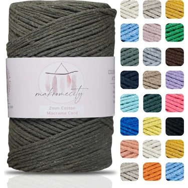 Makromecity Premium Koton Pamuk Makrome Ipi Haki 200 gr 150 Metre 2mm Cotton Zincir Makrome Çanta
