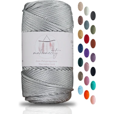 Makromecity Premium 100 gr Polyester Makrome Ipi Açık Gri 2mm - 120 M Supla Ip ve Çanta