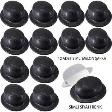 Mey Ithalat® Siyah Renk Simli Melon Yuvarlak Parti Şapkası 12