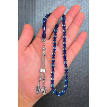 Silvera Telkari Erkek Mavi Sürmeli Toz Kehribar Tesbih 12x7,5 mm