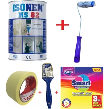 İsonem Ms 82 Nem ve Rutubet Küf Boyası + Izmir Fırça Epoksi Rulo 10 cm + 2.5 No Fırça + 3 cm