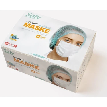 Soly Lastikli Maske Nonwoven Üç Katlı Kumaş Beyaz 50