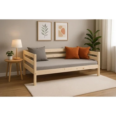 Pinoxi Ahşap Sedir Kanepe 100X180 cm (Iç Ölçü) Mindersiz Doğal Natural Masif