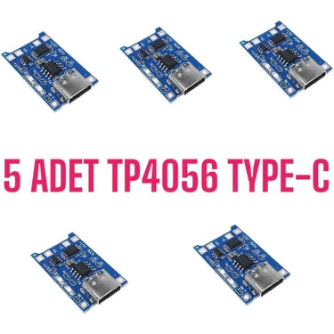 Robo Dünya TP4056 5 Adet Ters Akım Korumalı TP4056 18650 Type C Lityum Pil Şarj Devresi