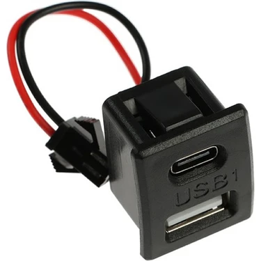 Type-C / USB A Dişi Soket Kavisli  2 Pin 10CM Kablo Jst Çift USB 5V 2A Panel Montaj Cep Telefonu