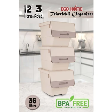 3lü Tekerlekli Patateslik Soğanlık Oyuncak Kutusu Sebzelik Patates Soğan Kovası Sepeti Motek 36