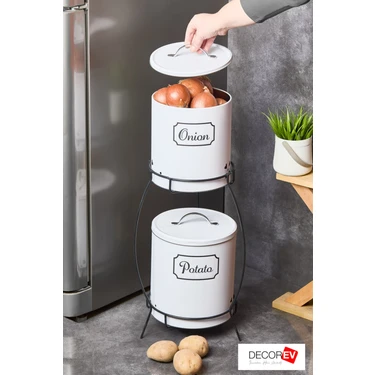 Decorev 2 Katlı Kulplu Patates Soğanlık Metal Patates Soğan Kovası Sebzelik Sepeti