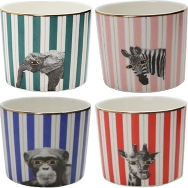 Porland Wild Life 4'lü Bardak Takımı Desenli Porselen Renkli 230 cc Pop-Art