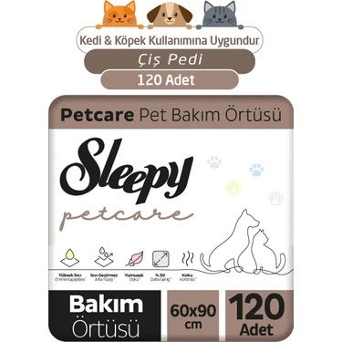 Sleepy Petcare 60X90 cm Pet Bakım Örtüsü 120 Adet Yüksek Sıvı Kapasitesi ile Hassas Ciltler
