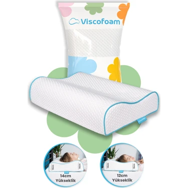 Viscofoam Yüksek Boyun Destekli Ortopedik Yastık Çift Boyun Destekli Visco Yastık -