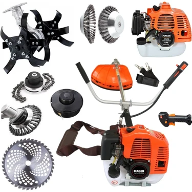 Mager Benzinli Yan Tip 52 cc 9.9 Hp Tırpan Çapalama Aparatı ve Dört Başlık Full+Full