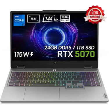 Lenovo LOQ Intel Core i7 13650HX 24GB 1TB SSD RTX5070 Freedos 15.6" FHD 144Hz IPS Taşınabilir