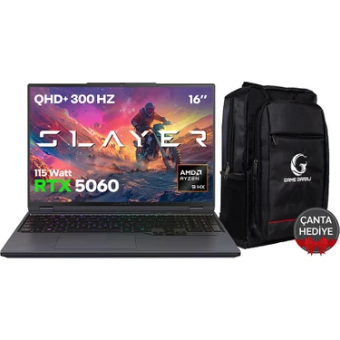 Game Garaj Slayer R9T-5060 C7 Amd Ryzen 9 8945HX 16GB Ram 1tb SSD RTX5060 16" 300Hz Qhd+ Freedos
