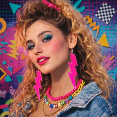 Nemere 80 Ler 90 Lar Retro Neon Pembe Şimşek Küpe 10