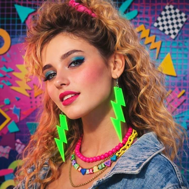 Nemere 80 Ler 90 Lar Retro Neon Yeşil Şimşek Küpe 10